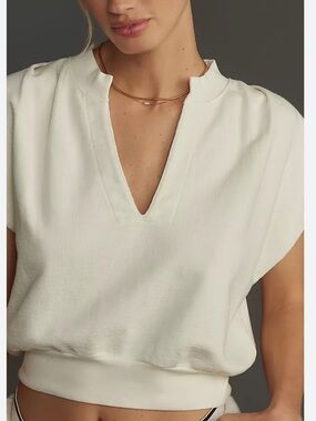 Nation LTD Cream Short Sleeve V-Neck Pullover Top